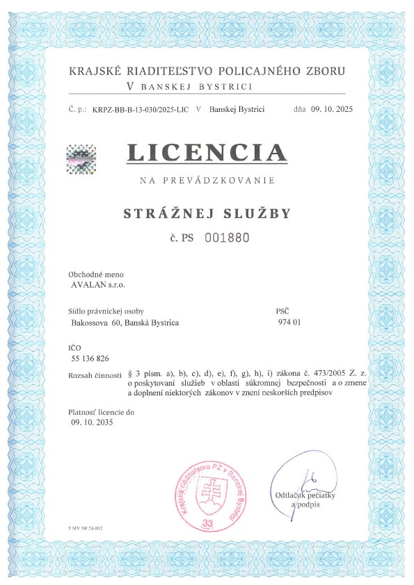Licencia na prevádzkovanie strážnej služby